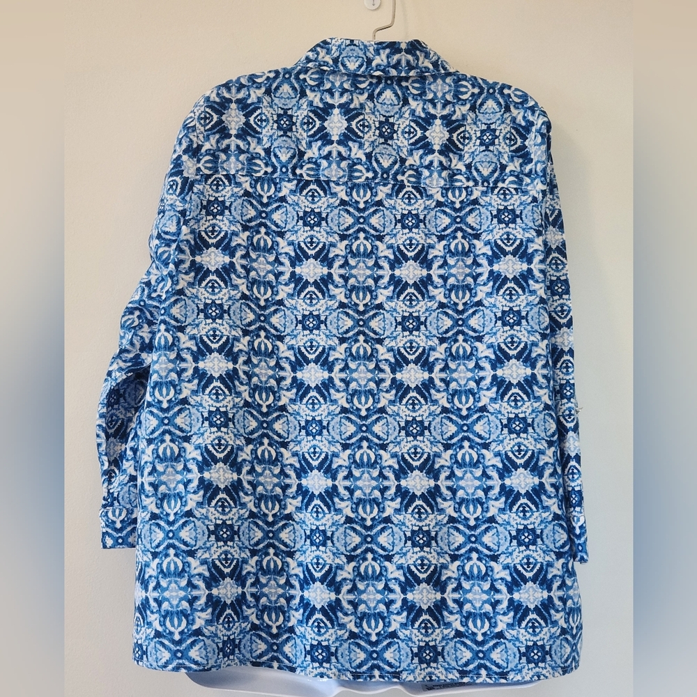 Womens Linen&Rayon Blue and White 3/4 Sleeve Shirt - Picture 8 of 8